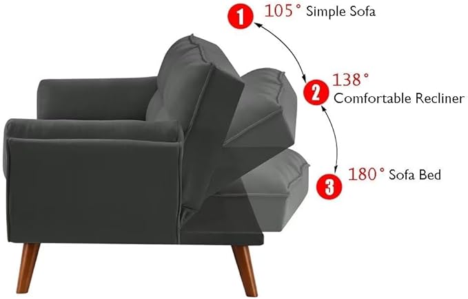 Convertible Sofa Bed Folding Loveseat Couch Modern Futon Recliner Sleeper with Adjustable Backrest Dark Gray