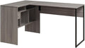 Pemberly Row Modern Lane L-Shape Desk Farm Oak Gray Finish Sturdy Metal Frame 55 W x 35 D x 30 H Accessory Drawer Adjustable Shelf Home Office Desk for Storage and Organization