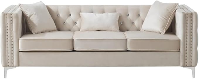 Glory Furniture Paige Velvet Sofa in Ivory