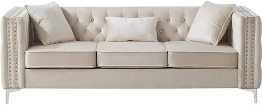 Glory Furniture Paige Velvet Sofa in Ivory