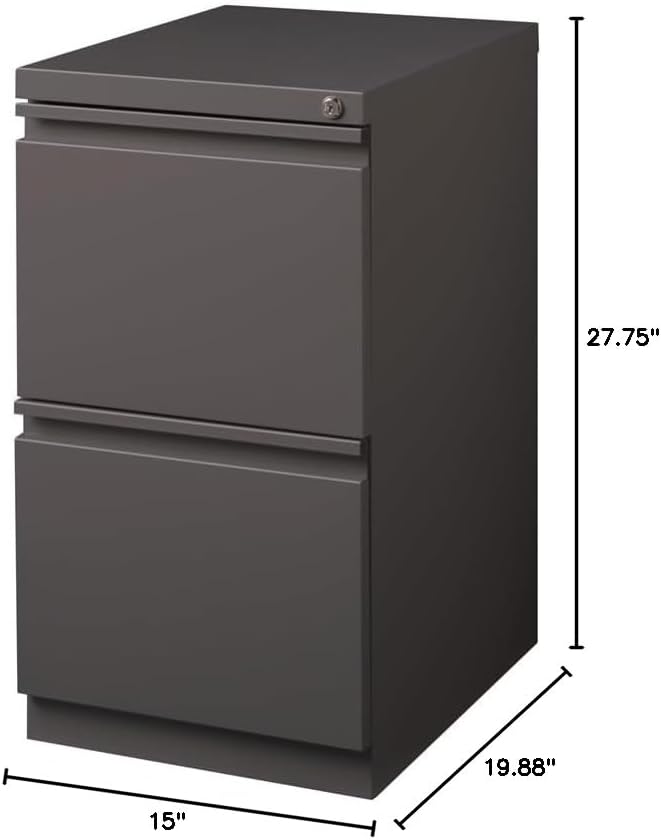 Pemberly Row 2-Drawer Metal Mobile Filing Cabinet 27.75 H x 15 W x 19.88 D Espresso Finish Commercial Grade Locking Letter File Drawers Hidden Casters Office Storage Solution