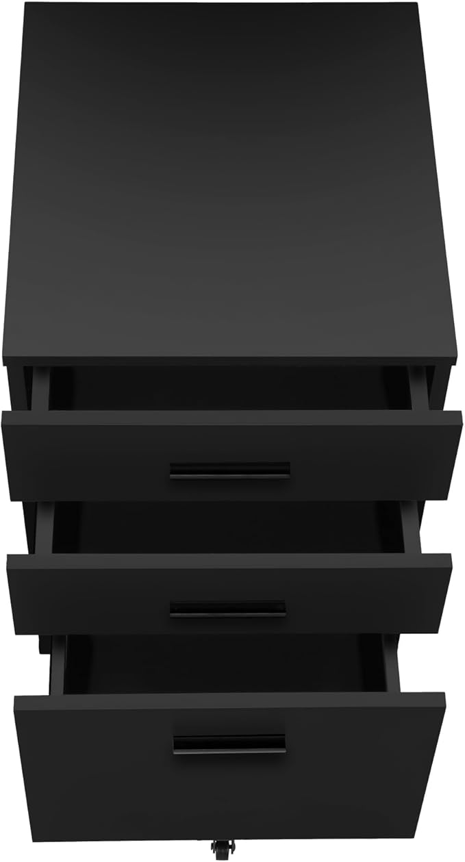 Mobile Filing Cabinet with 3 Drawers Black Particle Board Modern Printer Stand for Home Office Study Room