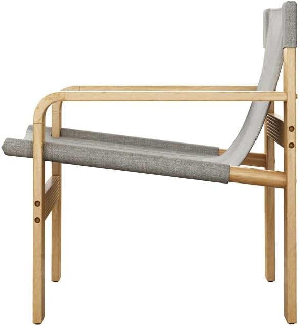 Detachable and Washable Oak Accent Chair Wide Armrest Mid-Century Lounge Chair Linen Fabric Armchair &amp Solid Wood Frame for Living Room Bedroom Balcony (White) (Light Grey + Wood+Fabric + Oak)