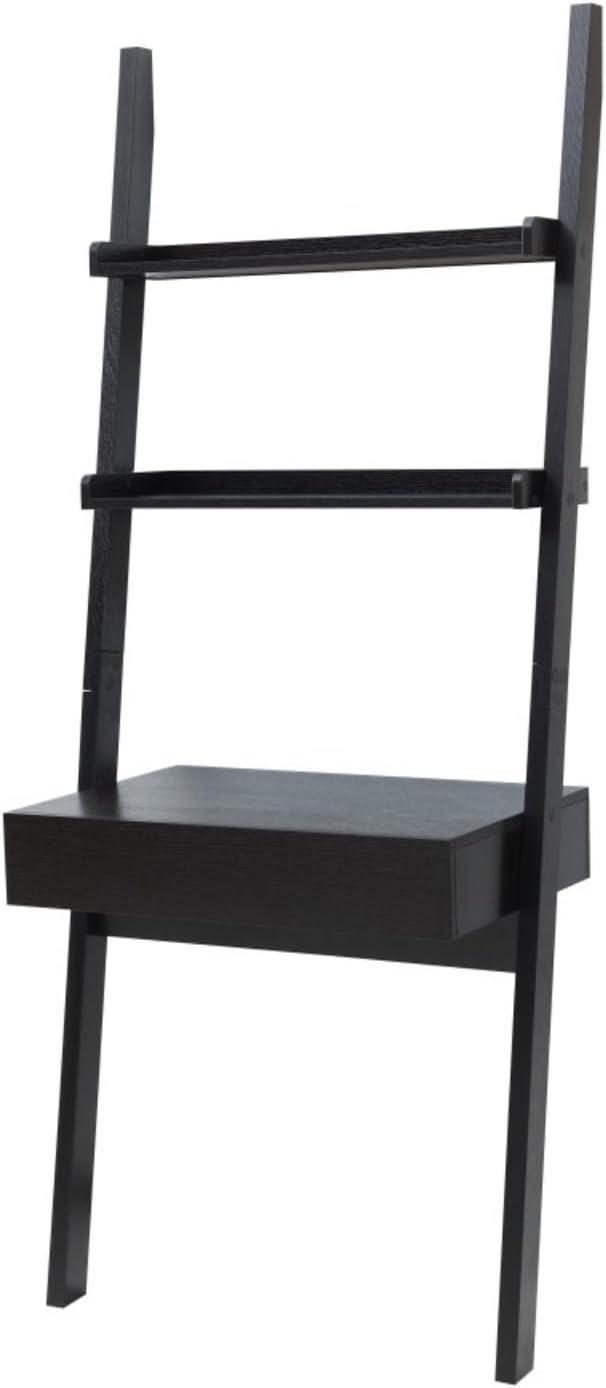 Modern Home Office Desk Computer Desk with Ladder-Style Bookcase One Smooth-Glide Drawer Two Sturdy Shelves with Handleless Minimalist Design for Workspace Study