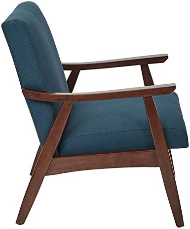 Scranton &amp Co Guest Chair 26.5 W x 28.5 D x 32.25 H Wood and Fabric Klein Azure Finish Plush Cushion Mid-Century Modern Style Armchair for Living Room or Home Office