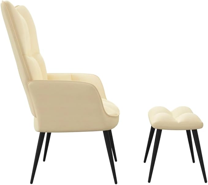 Floor Chair Arm Chair Living Room ChairsSleeper Sofa Relaxing Chair with a Stool Cream White Velvetfor Apartment Living and Home Office