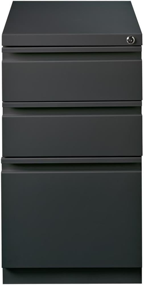 Bowery Hill 3-Drawer Metal Mobile Pedestal Filing Cabinet 20 in Deep Charcoal Finish Steel Construction Ball-Bearing Drawers Lockable Letter-Size Files Modern Commercial Office Storage Solution