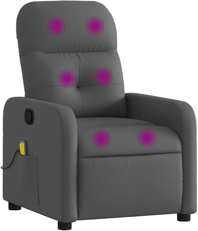 vidaXL Dark Gray Fabric Massage Recliner Chair - Manual Reclining Armchair for Elderly with Vibration Function Side Pocket and Comfy Cushioning for Living Room Comfort