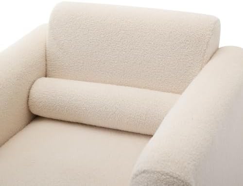 Modern Accent Chair Lambskin Sherpa Fabric Upholstered Comfy Reading Arm Chair Soft Padded Armchair with Back and Pillow for Living Room Bedroom Reception Waiting Room Office Cream
