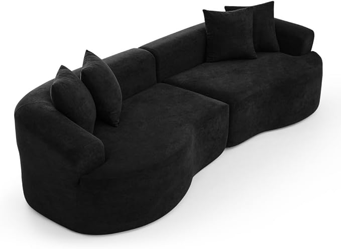 Curved Boneless Sofa Couches 4-Seat Tight Backrest Couch for Living Room Bedroom Boneless Cloud Sofa with 4 Pillows Floor Sofa in A Box No Assembly Required