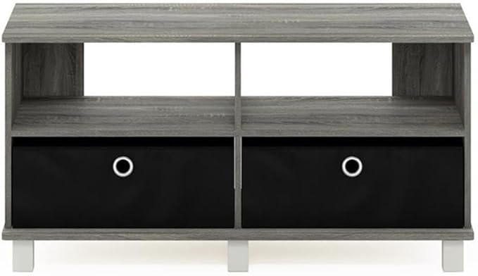 Furinno Andrey Entertainment Center with Bin Drawers French Oak Grey/Black