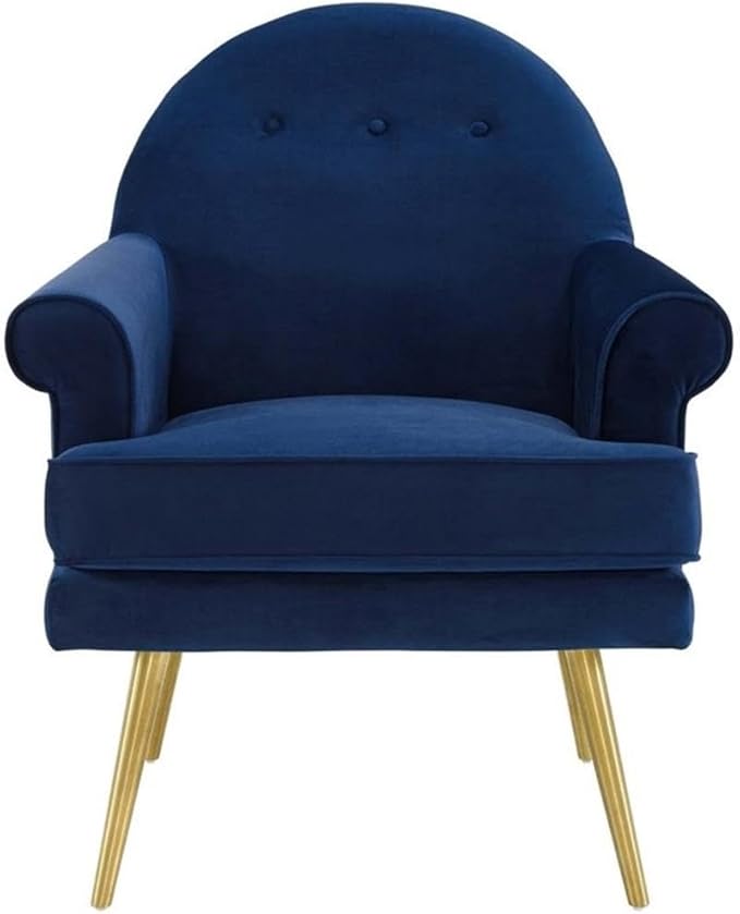 Pemberly Row Modern Velvet Button Tufted Accent Armchair Navy Upholstery Gold Stainless Steel Legs Dense Foam Padding 25.5 H x 30 W x 33.5 D Living Room Lounge or Home Office Chair