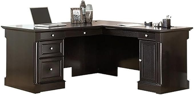 BOWERY HILL L-Shape Home Office Executive Desk with Large Drawers Letter Size Hanging File Drawer and CPU Tower in Wind Oak Finish