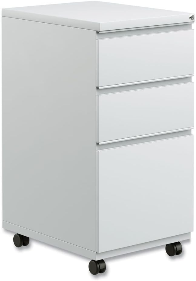 Alera PBBBFLG Three-Drawer Pedestal File with Full-Length Pull 14 7/8 x 19 1/8 Light Gray