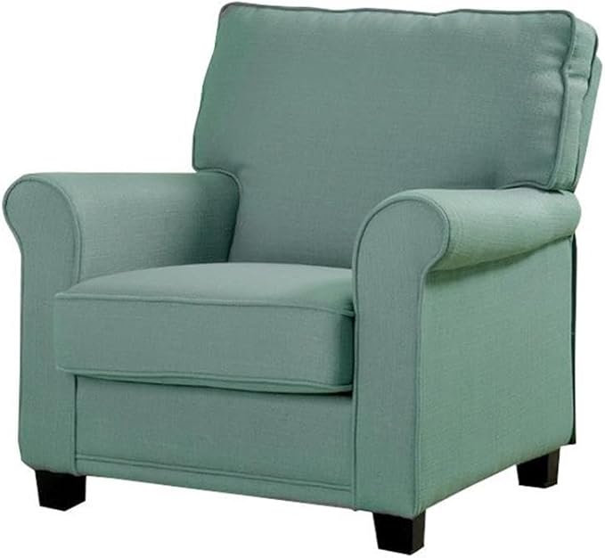 BOWERY HILL Transitional Fabric Upholstered Accent Chair Blue Finish Solid Wood Frame Padded Foam Cushioning Rolled Arms 34.5 W x 37.13 D x 35.75 H Indoor Living Room Seating