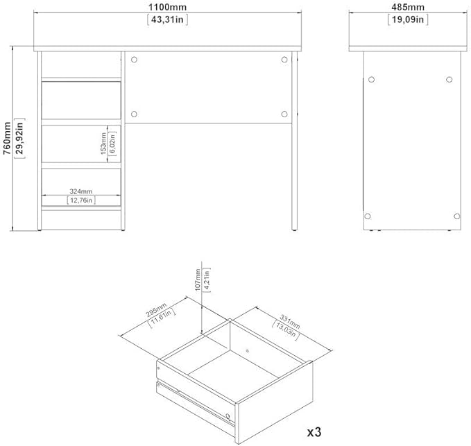 White Home Office Desk with 3 Drawers and Open Shelf Stylish Computer Desk and Study Table for Bedroom Office or Work from Home Workspace