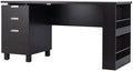 Scranton &amp Co Modern 3-Drawer Wood/Steel Office Desk 59 in Wide Espresso Finish Built-in Filing Cabinet Open Shelves Chrome Accents Particle Board Construction Home Office Desk for Workspac