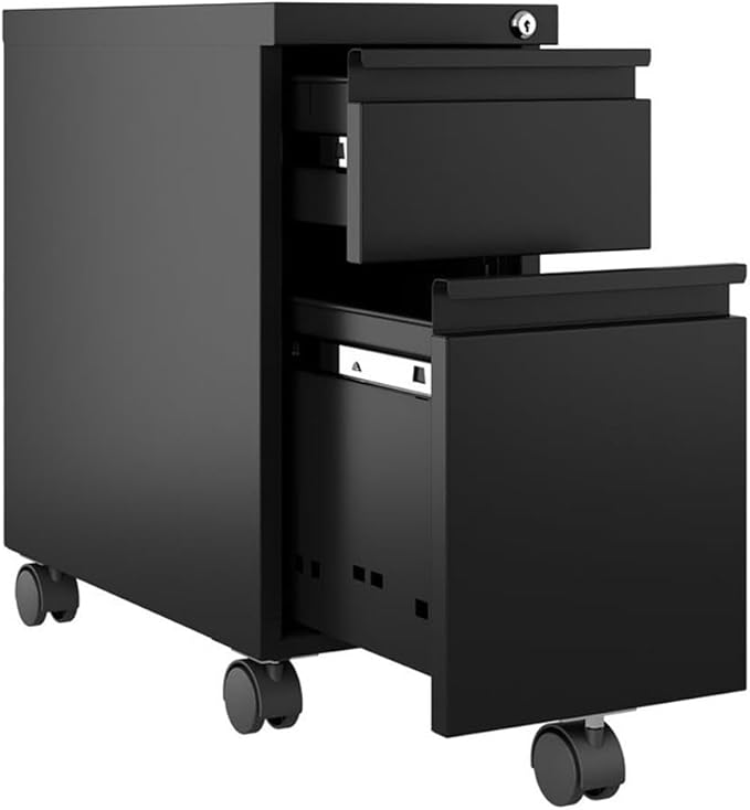 UrbanPro 20 2-Drawer Modern Metal Mobile Filing Cabinet Black Finish Compact Design Box/File Drawer Configuration Letter/Legal Folder Rails Durable Steel Home Office or Workspace Use