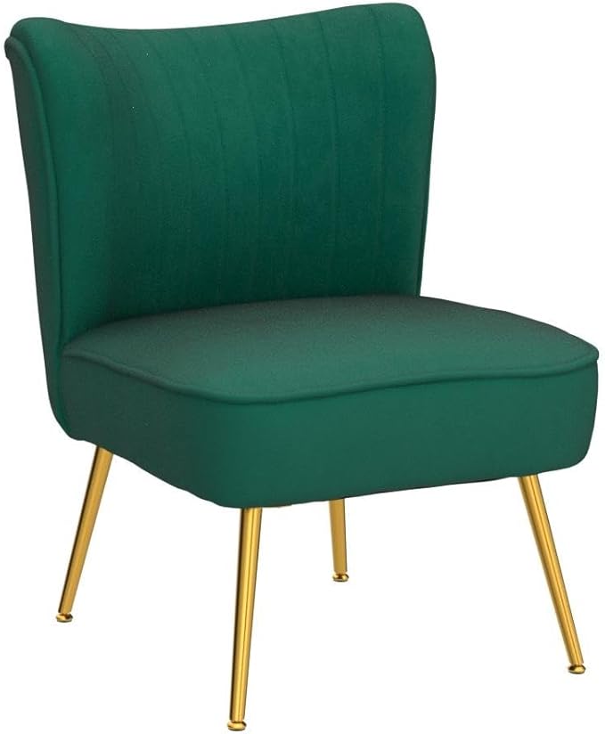 DUOMAY Modern Accent Chair Set of 2 Velvet Slipper Chair with Gold Legs Wingback Side Chair for Living Room Bedroom Entryway Small Corner Chair for Space Saving Green