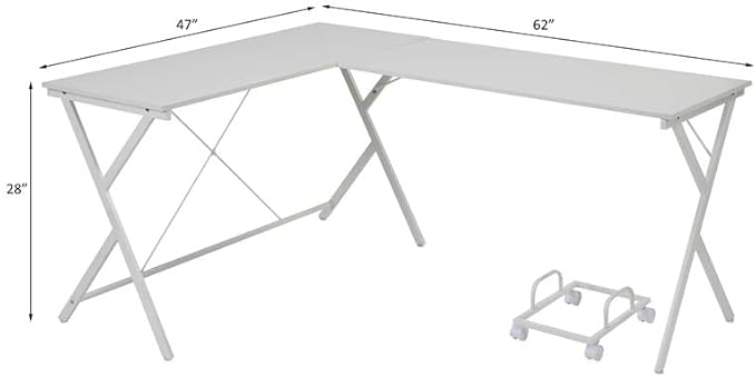Acme Demas Wooden Top L-Shaped Computer Desk with Computer Holder in White