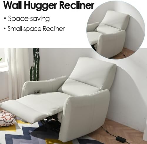 32L Wall Hugger PU Leather Power Recliner Chair with 2 USB &amp Type-C Ports Adjustable Zero Wall Reclining Sofa with Side Pocket &amp Pillow Top Arms Electric Armchair with Cushion Back for Livi