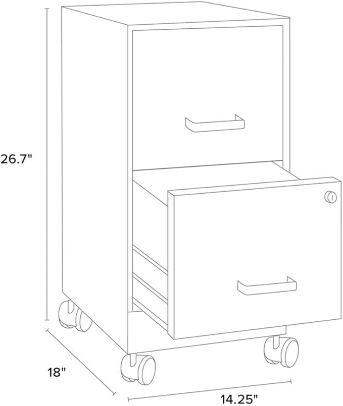 Pemberly Row 18 2-Drawer Mobile Metal File Cabinet Teal Finish Locking Casters Commercial Grade Ball-Bearing Slides Tamper-Resistant Drawers Office Storage and Organization Solution
