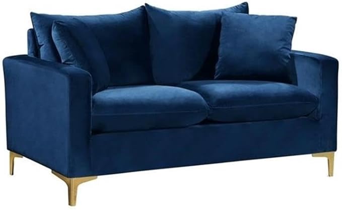 Meridian Furniture Naomi Collection Modern | Contemporary Navy Velvet Upholstered Loveseat with Stainless Steel Base in a Rich Gold or Chrome Finish