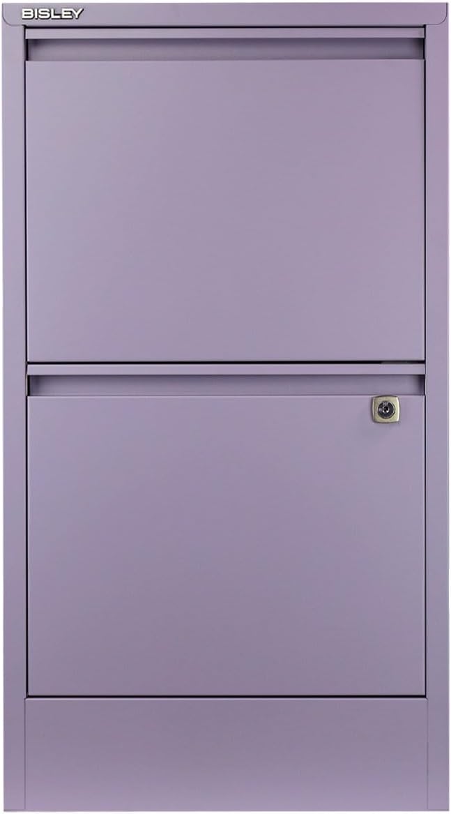 Bisley 2-Drawer Flush Front Vertical File Cabinet - Lilac 2 Hanging File Drawers Powder-Coated Steel Locking Drawers
