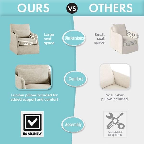 Martha Stewart 360° Mint Swivel Chair Modern Classic Skirted Armchair with Soft Removable Seat Cushions and Lumbar Pillow Rust Resistant Metal Swivel Base for Living Room Bedroom