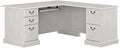 Pemberly Row L Shaped Computer Desk 66W x 72D x 30H Linen White Finish Built-in Storage with File Drawers Retractable Keyboard Tray Traditional Style Home Office Workspace