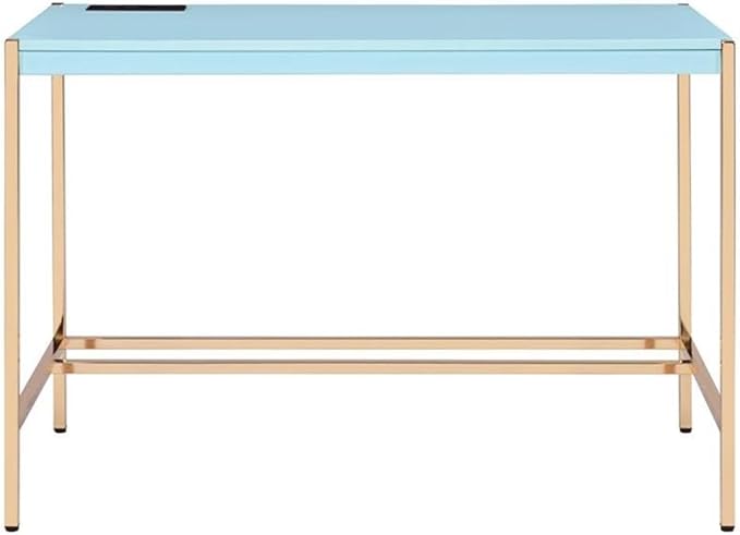 Acme Midriaks Wooden Top Writing Desk with USB Port in Baby Blue and Gold