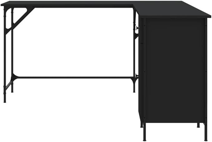 Black Engineered Wood Corner Desk 55.5-inch Industrial L-Shaped Computer Table with Adjustable Feet for Home Office Study Gaming