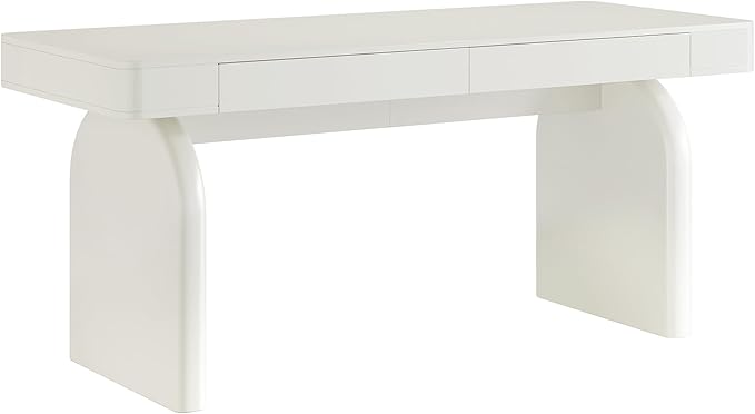 Tribesigns White Desk with Drawers 63-Inch Modern Executive Office Desk Glossy Elegant Work Study Desk Writing Table for Home Office Cream White