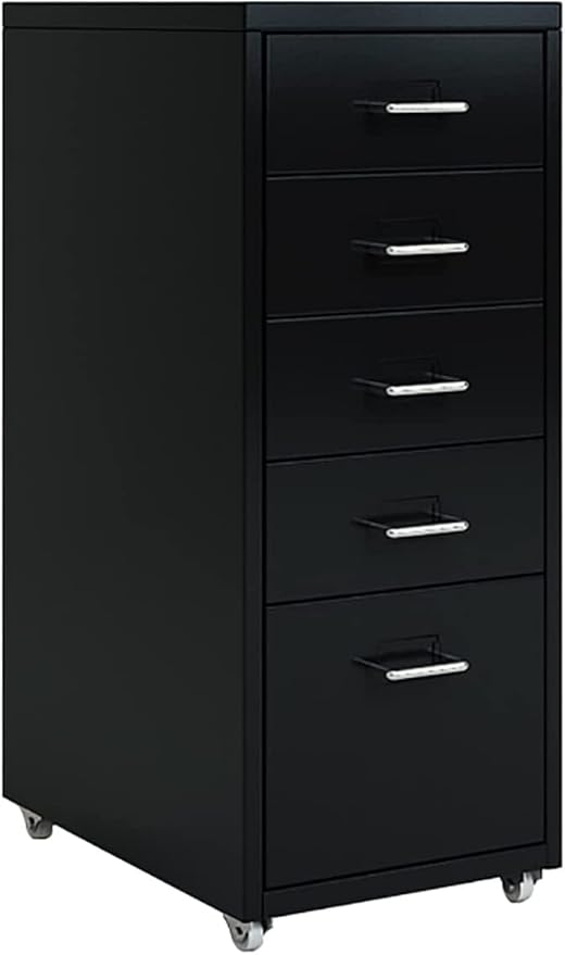 Metal Office Cabinet with Wheels 3/5 /6/8 Drawers Mobile Filing Cabinet for Home/Office(Size:5Color:Black)