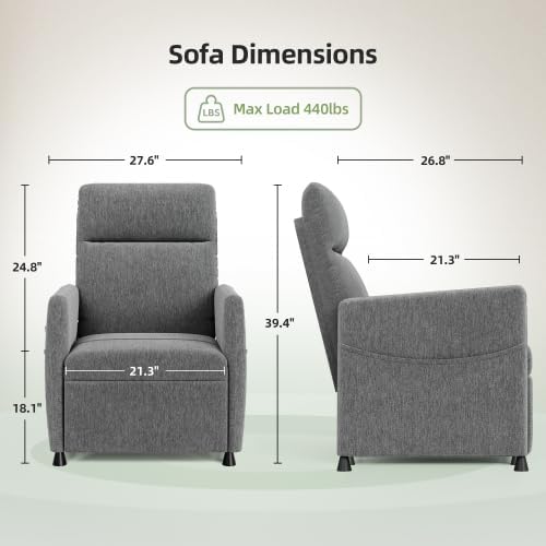 Power Recliner Chairs for Adults Small Recliners for Small Spaces w/Remote &amp Side Pockets USB Port Adjustable Recliner Chair Electric for Living Room &amp Bedroom Home Theater Rv (Grey - Vel