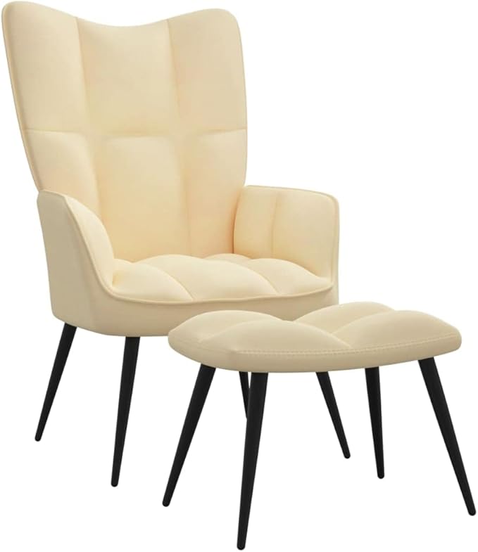 Floor Chair Arm Chair Living Room ChairsSleeper Sofa Relaxing Chair with a Stool Cream White Velvetfor Apartment Living and Home Office