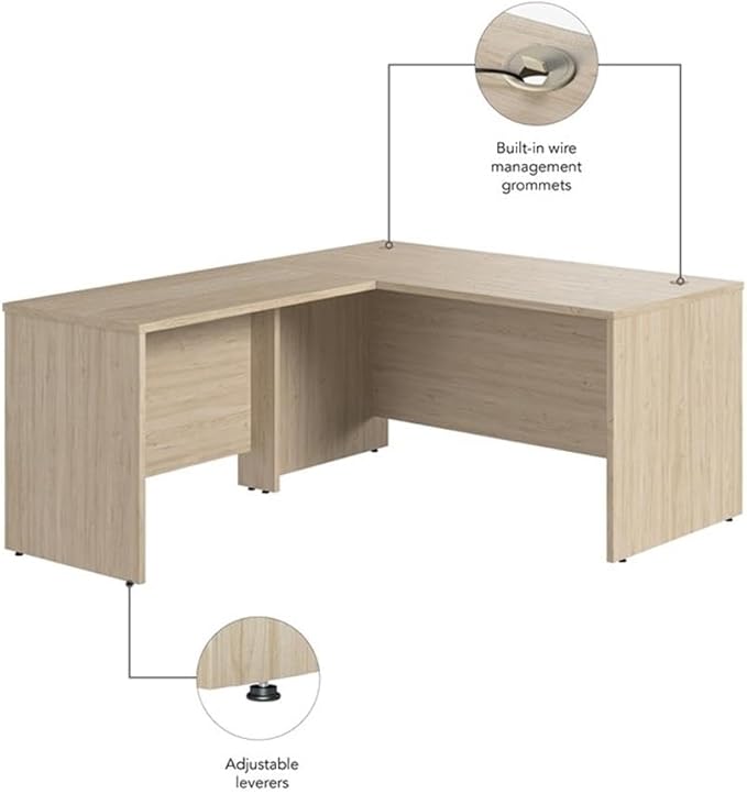 Bush Business Furniture Studio C 60W x 30D L Shaped Desk with 42W Return in Natural Elm L Workstation for Home or Professional Office