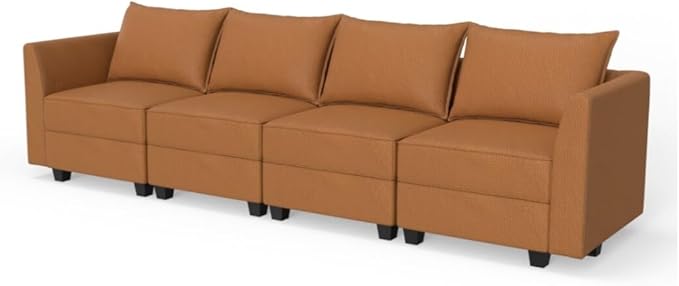 Naomi Home Elizabeth Modern DIY Collection Caramel/Air Leather/4 Piece Modular Sectional