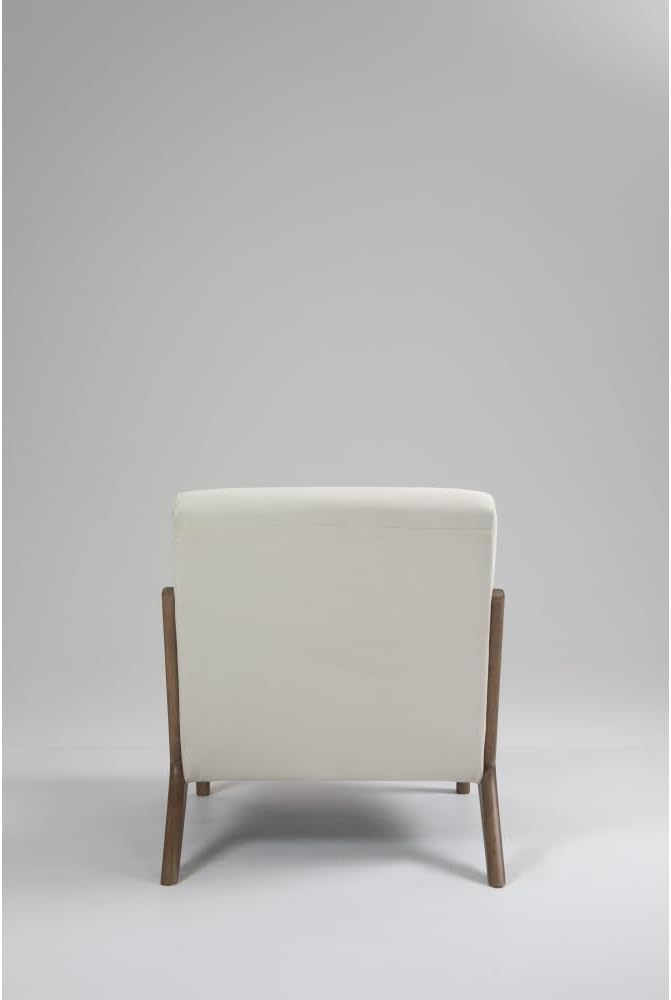 Mid Century Modern Accent Chair with Wood Frame Upholstered Living Room Chairs with Waist Cushion Reading Armchair for Bedroom Sunroom (White + Velvet + Cotton)