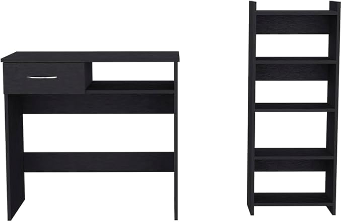 Kaimei Home Office Desk with Keyboard Tray and Drawer - Spacious Work Surface - Modern Black Wengé Finish