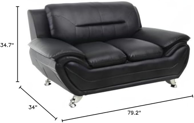 Michael Modern Faux Leather Upholstered Stainless Steel Legs Living Room Loveseat Midnight Black