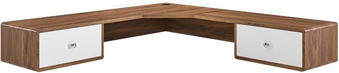 Modway EEI-5863-WAL-WHI Transmit 55 Wall Mount Corner Wood Office Desk Walnut White