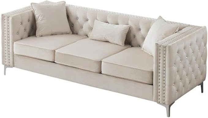 Glory Furniture Paige Velvet Sofa in Ivory