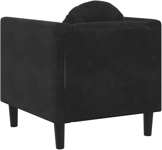 vidaXL Black Velvet Armchair - Upholstered Living Room/Lounge Chair with Cushion Solid Wood Legs Modern Design Comfortable Padded Seating
