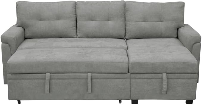 Naomi Home 85 in. Convertible Sofa with Storage Reversible L Shape Sofa Couch with Chaise Comfy Couches for Living Room Gray/Velvet