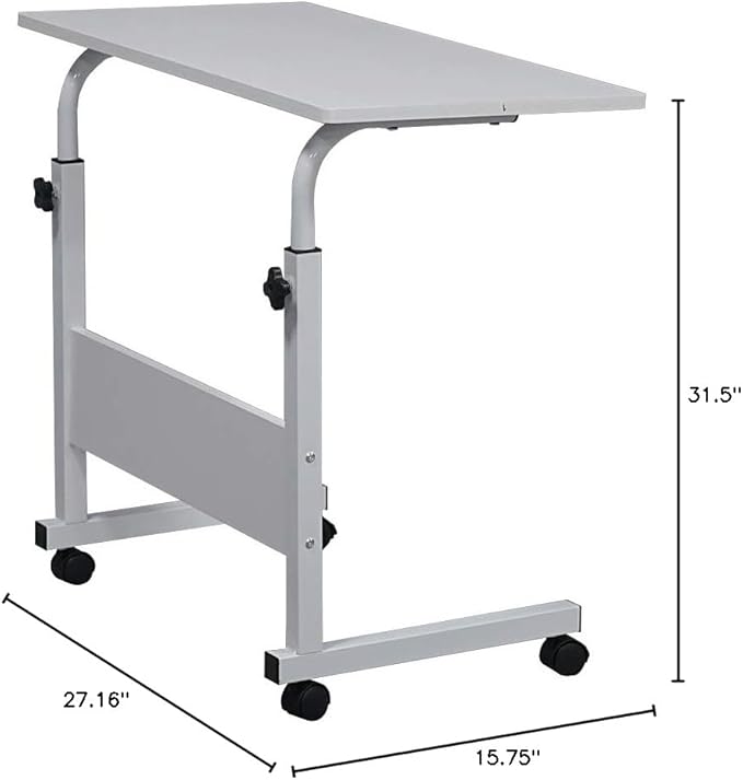 Wooden Adjustable Height Portable Laptop DeskMobile Rolling Computer DeskSofa Bedside Laptop TableHome Office Laptop Workstationwith Wheelsfor Small Spaces Bedroom Apartment (White)