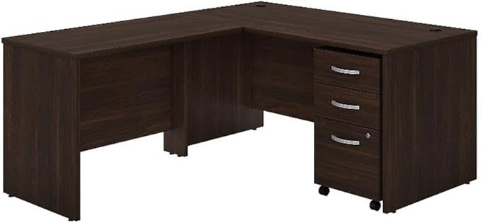 Bush Business Furniture 60W x 30D L Shaped Desk with Mobile File Cabinet Corner Table and Drawers for Home or Professional Office Studio C Collection Black Walnut