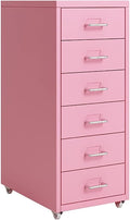 6-Drawer File Cabinet Metal Mobile File Cabinet with Wheels Filing Cabinet Under Desk for Home/Office (Color:Pink)