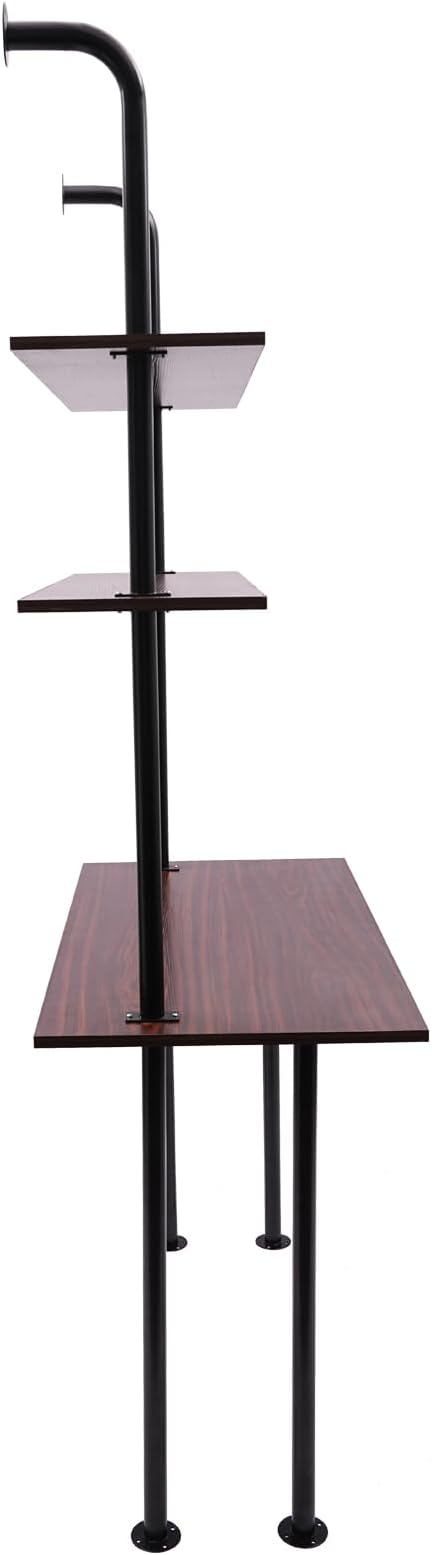 2-Shelf Industrial Wall Mount LadderWall Mount Computer Desk Writing DeskIndustrial Bookcase Desk with ShelvesFloating Desk with Storage Wall Table for Home Office Brown (20Dx30Wx72.7H)