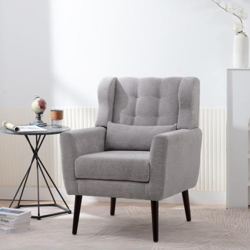 Modern Side Chair Square Shape Chenille Arm Chair Comfy Soft Padded Lounge Chair for Living Room Bedroom Home Office Kitchen(Gray)